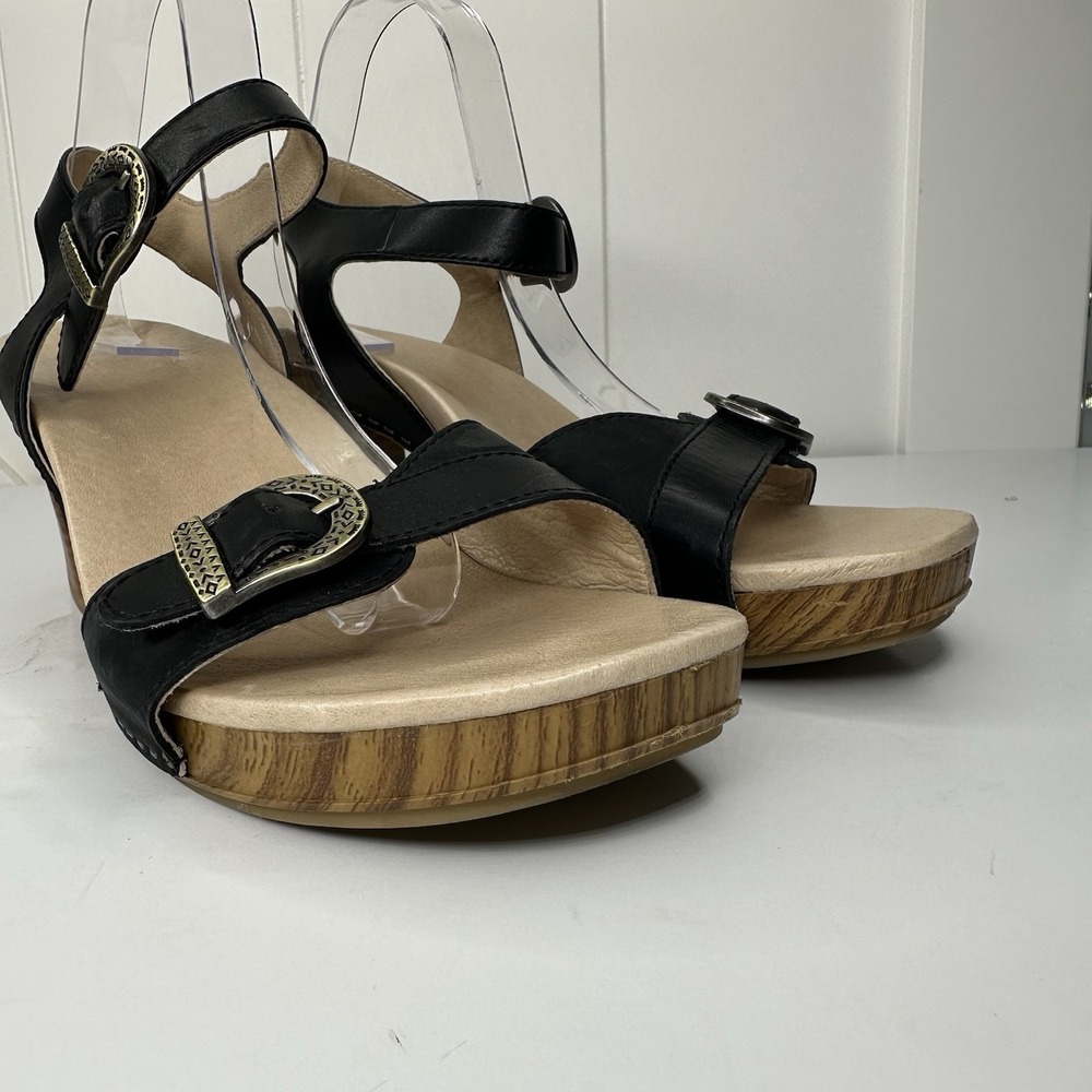 Dansko Anna Clogs Sandals Shoes Black Leather Buckle Strappy Heel Womens 41 10.5 - Picture 4 of 14
